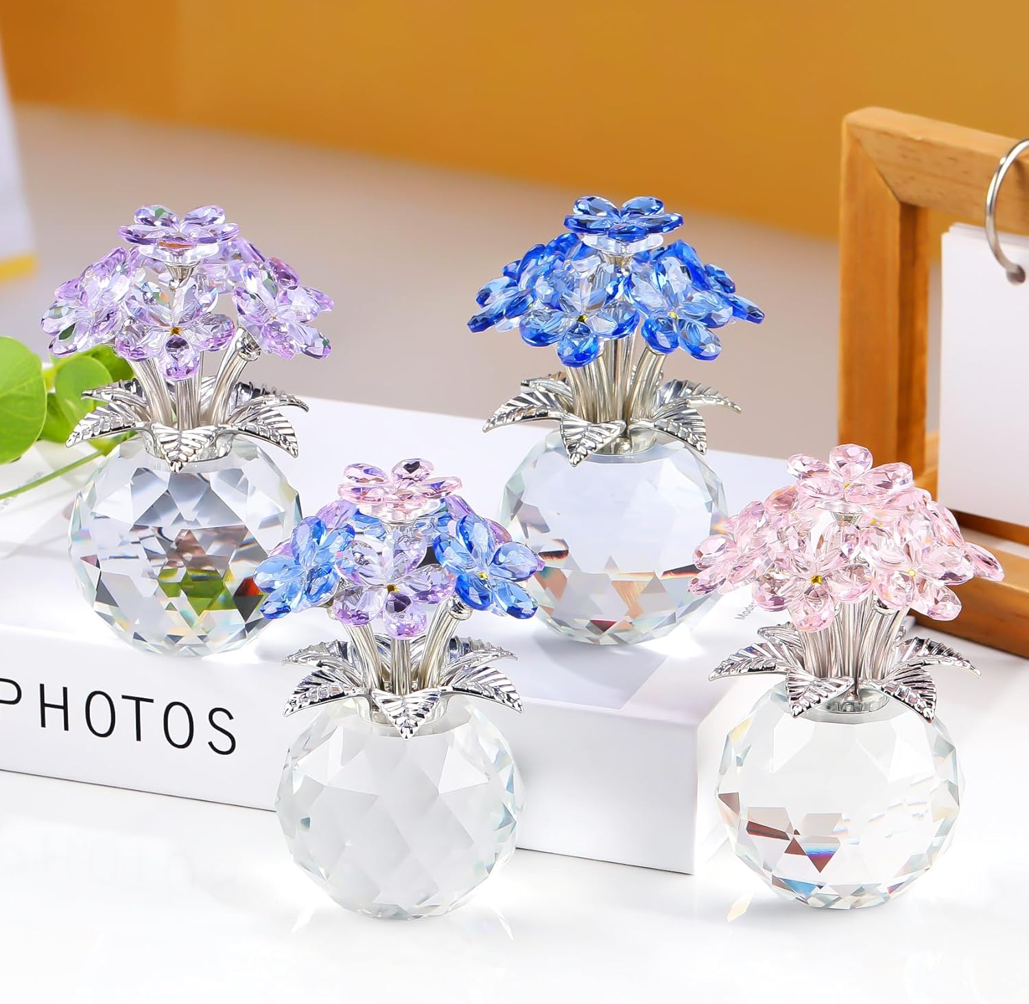YWHL Blue Crystal Forget Me Not Flowers - Handmade Glass Bouquet Figurine | Perfect Gift for Women