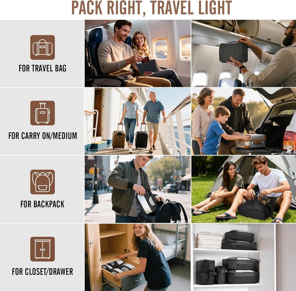 Veken Packing Cubes - 10-Piece Travel Organizer Set with Laundry & Toiletry Bags | Essential Carry-On Accessories