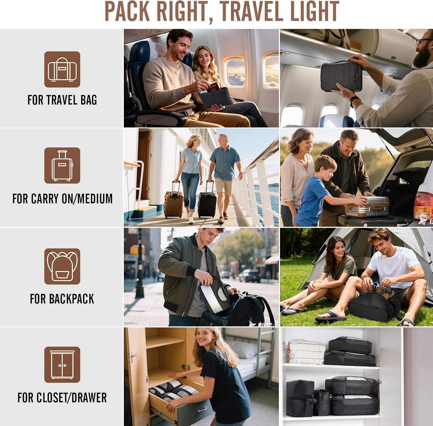 Veken Packing Cubes - 10-Piece Travel Organizer Set with Laundry & Toiletry Bags | Essential Carry-On Accessories
