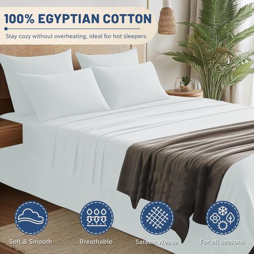 MEISHANG Extra Deep Pocket King Sheets - 600 Thread Count Sheets - Fits 18"-24" in Deep Mattress,100% Egyptian Cotton,Sateen Weave, Soft & Breathable - 4 Piece (King, White)