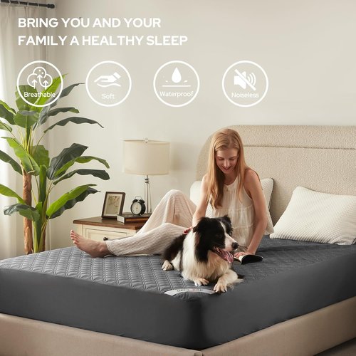 BEDLORE Waterproof Mattress Protector - Noiseless Queen Size Pad with Deep Pocket Fitted Up to 18" | Soft, Breathable & Washable (Gray)