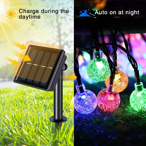JMEXSUSS Solar String Lights - 41.6FT Crystal Globe Design | 60 LED Waterproof Outdoor Lights - 8 Modes for Patio, Garden, and Party (Multicolor)