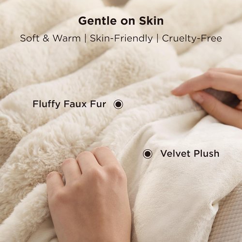 Bedsure GentleSoft Faux Fur Throw Blanket - Luxuriously Fluffy & Warm 750GSM Winter Blanket | Beige, 50x70 Inches