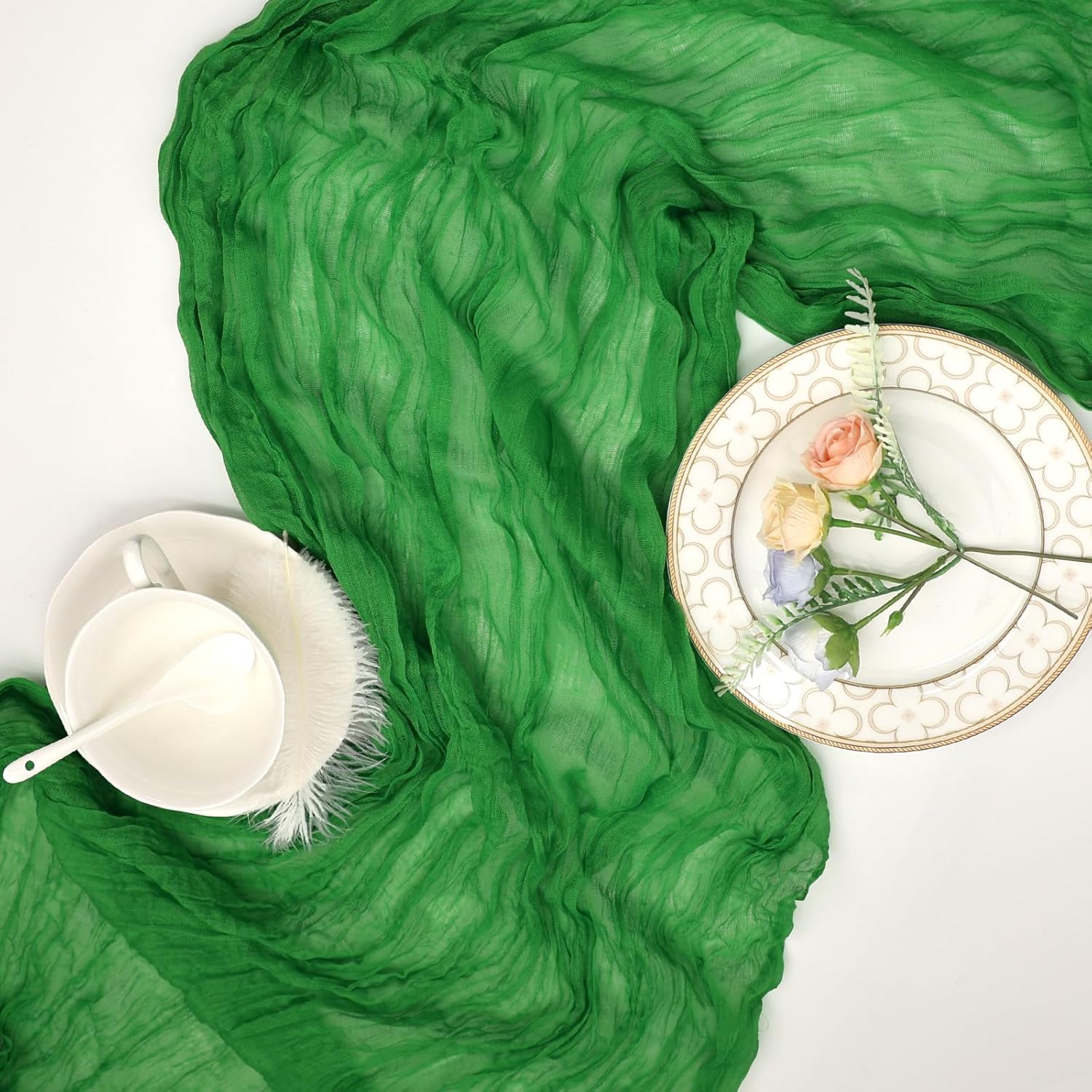Skiennix 10ft Green Cheesecloth Table Runner - Rustic Sheer for Easter & Spring Celebrations
