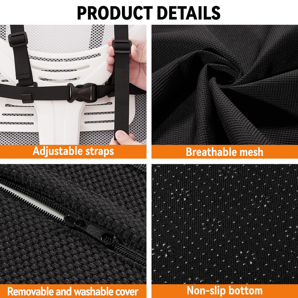 Veitail Lumbar Support Pillow for Office Chair and Car,Back Support for Office Chair Cushion,Adjustable Straps Securely Fixed Car Lumbar Support Pillow (Black, for Office Chiar)