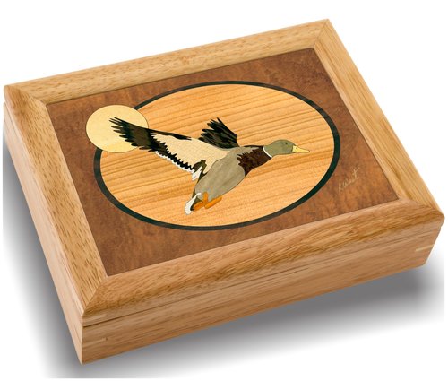 MarqArt Wood Duck Gift Box - Trinket Organizer With Hinged Lid - Store Rings, Bracelets, Watches, Coins - Great Gift For Any Occasion - Birthdays, Christmas, Graduation - (#2116BH 6x8x2)