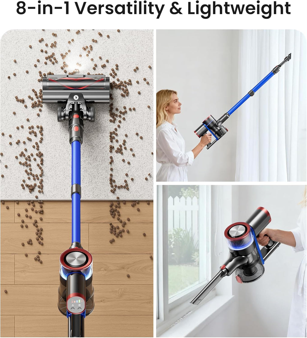 NADALY Cordless Vacuum Cleaner - 550W 45Kpa Suction | 65-Minute Runtime, LED Display, 8-in-1 for Home & Pet Hair