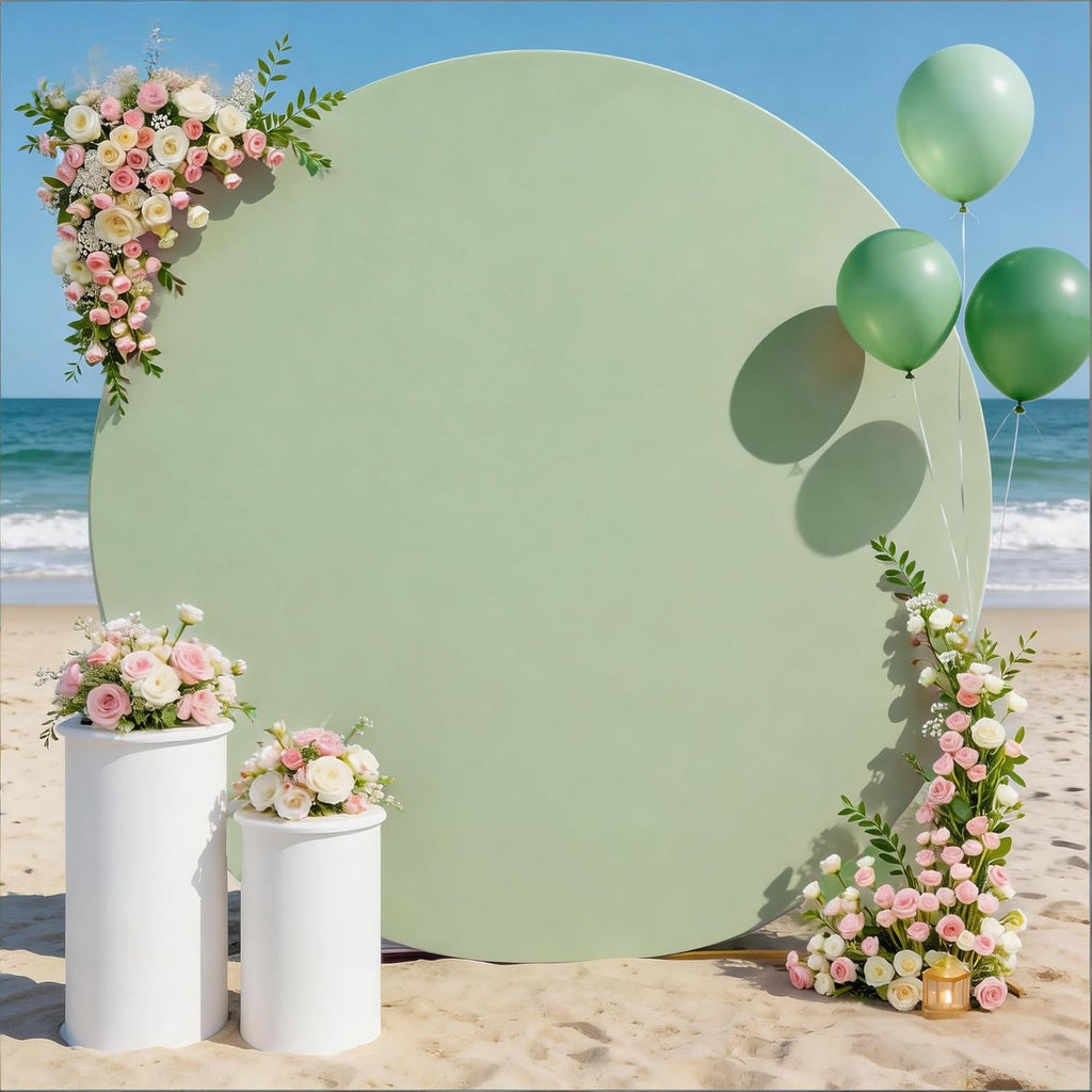 Skiennix Sage Green Spandex Round Backdrop Cover - 6.6 FT Fitted Stretch for Weddings & Parties