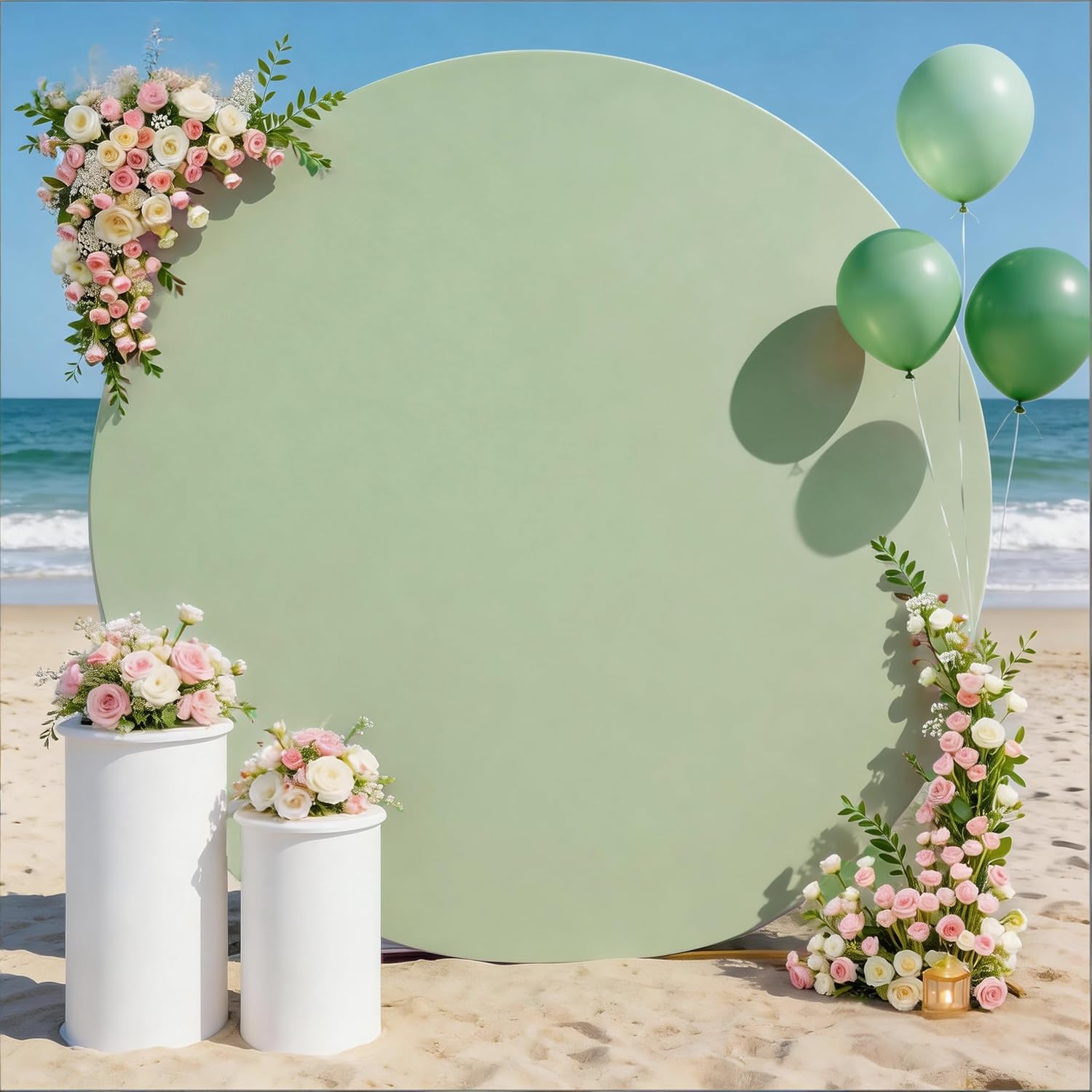 Skiennix Sage Green Spandex Round Backdrop Cover - 6.6 FT Fitted Stretch for Weddings & Parties