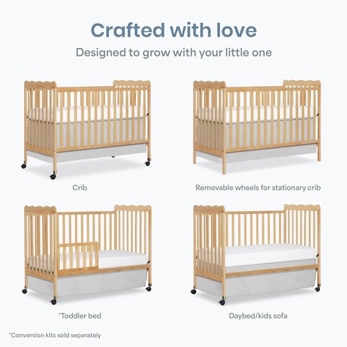 Dream On Me Carson Classic 3-in-1 Convertible Baby Crib - Natural Finish, 4 Mattress Heights, Toddler Bed Option