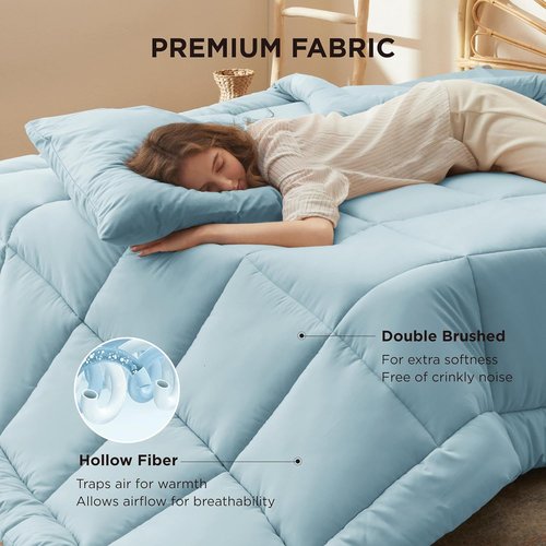 Bedsure Comforter Duvet Insert - All-Season Twin XL Quilted Down Alternative Blanket, Light Spa Blue, 92x68 Inches