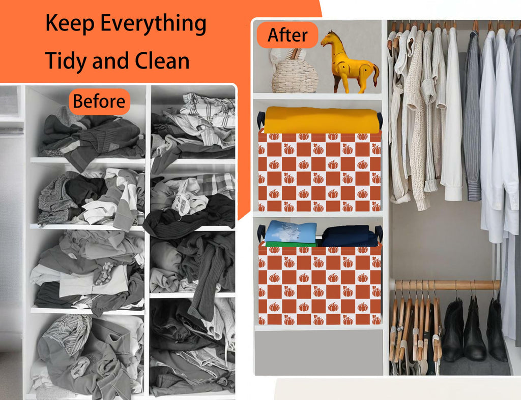 BOOHIT Large Halloween Themed Candy Gift Boo Basket for Kids Baby Personalized Adults Storage Bin Fall Decor(Grid Pumpkin)