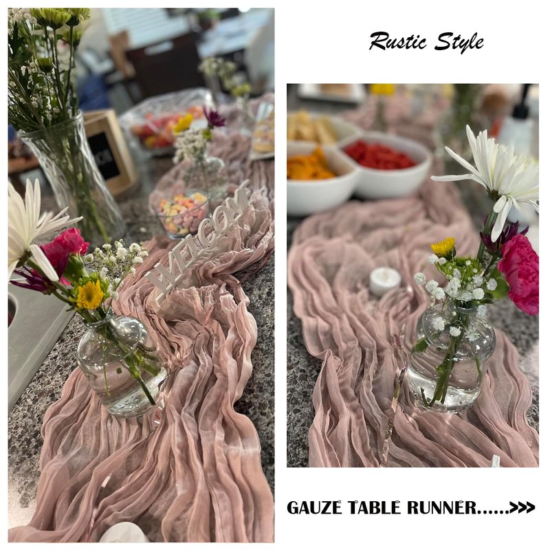 10FT 6 Pack Pink Cheesecloth Table Runner 35x120 inchs Romantic Boho Rustic Gauze Sheer Dusty Pink Cheese Cloth Table Runners for Wedding Bridal Baby Shower Tea Party Birthday Home Decorations