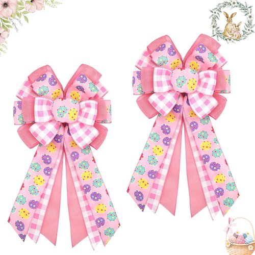 Montekin Large Easter Bows - Pre-Tied Wired Ribbon Bow for Wreath | 20x11 Inch, 2 Pack, Pink