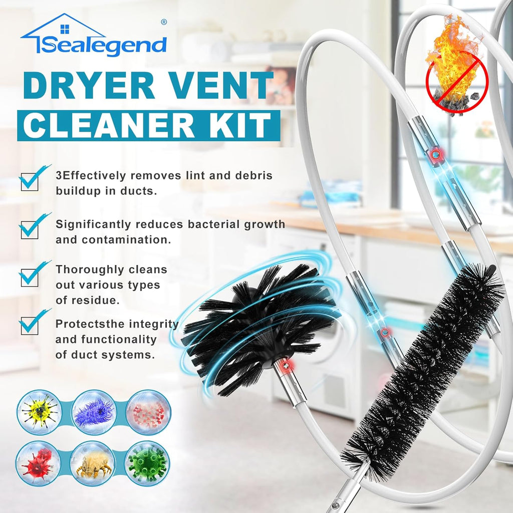 Sealegend Dryer Vent Cleaner Kit - 40 Feet Flexible Brush with Quick-Snap Drill Attachment | Lint Remover & Chimney Brush