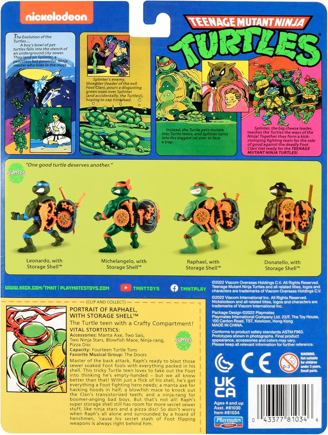 Playmates Toys Teenage Mutant Ninja Turtles Raphael Classic 4” Storage Shell Figure