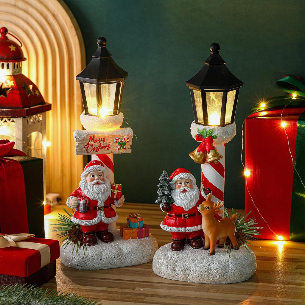 Regine Switzerland Christmas Light Table Decorations - 2 Pack Red Cardinal LED Lamppost Figurines for Holiday Home Decor