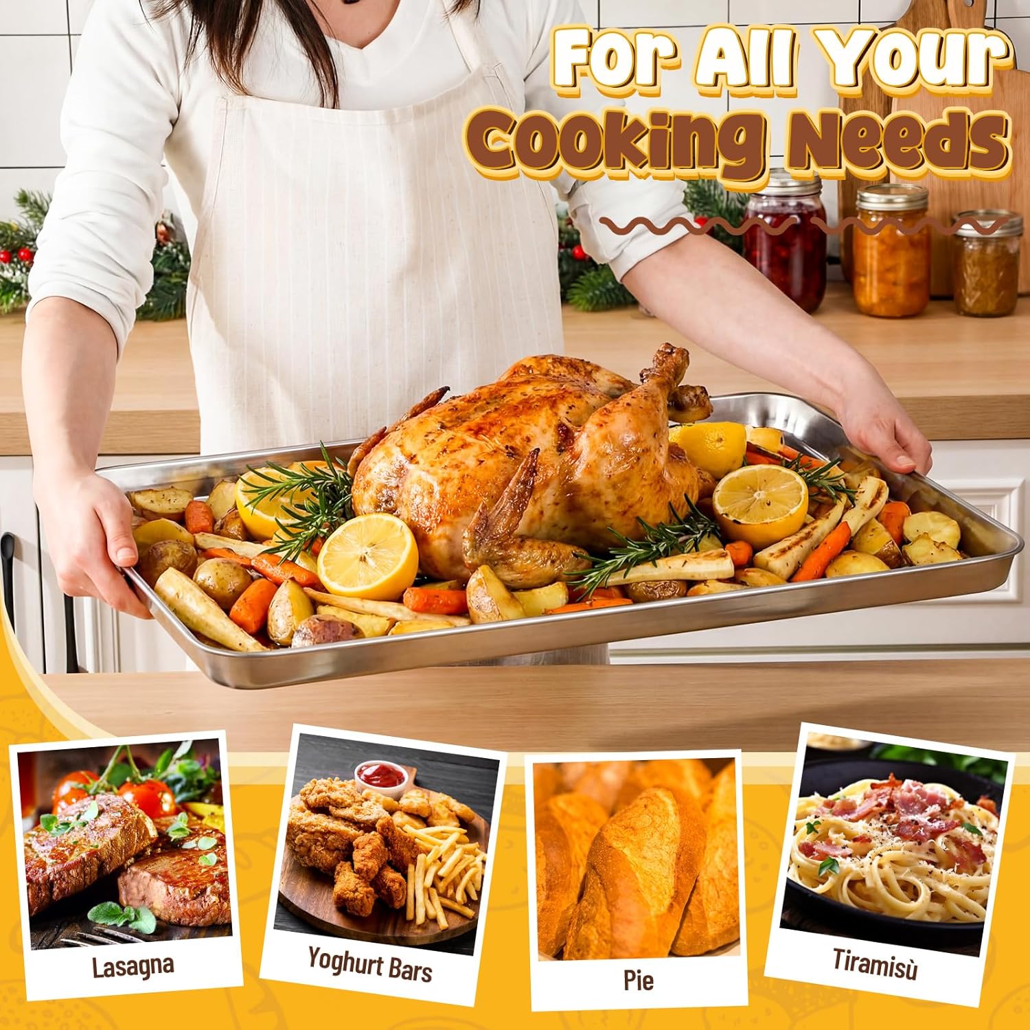 Skiennix Stainless Steel Baking Pans Set - Heavy Duty Non-Stick Cookie Sheets | 16/18/20/24 Inch