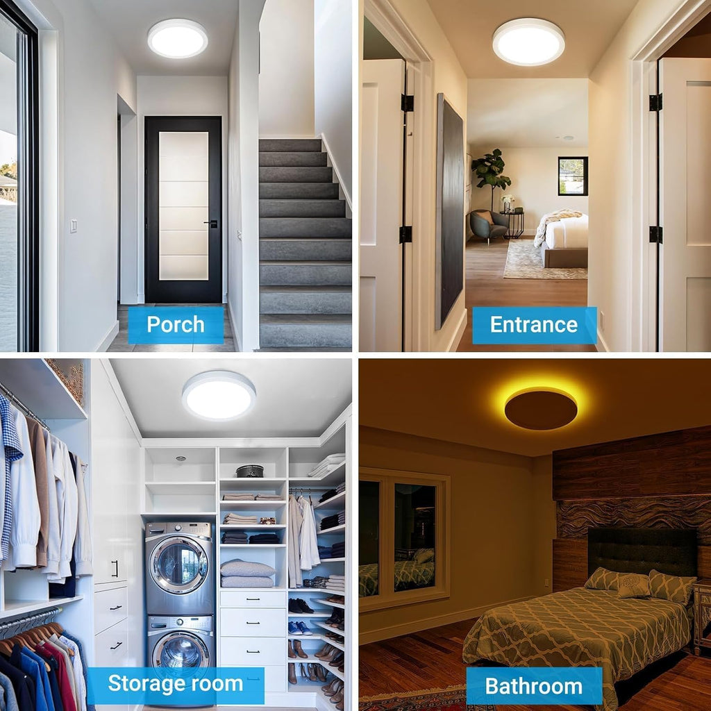 Skiennix 12 Inch LED Ceiling Light - 24W 2400LM, Selectable 3000K to 6500K | Modern Flush Mount Fixture for Bedroom, Bathroom, Kitchen