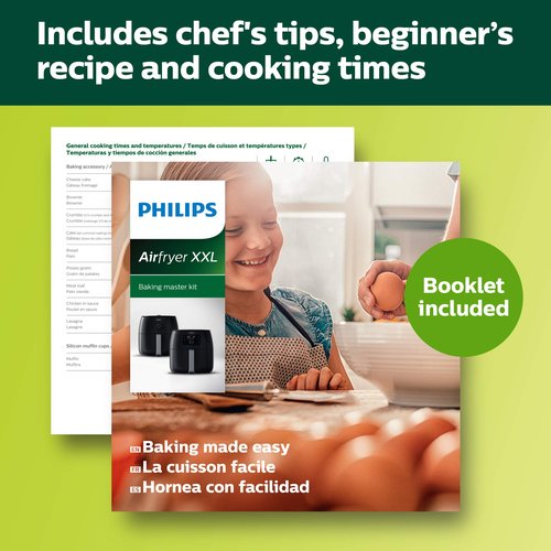 Philips Airfryer XXL Baking Master Kit for Philips Airfryer XXL models, Baking Pan and Silicone Muffin Cups, Dishwasher Safe Parts for Easy Cleaning and Storage, HomeID App, Black (HD9952/01)