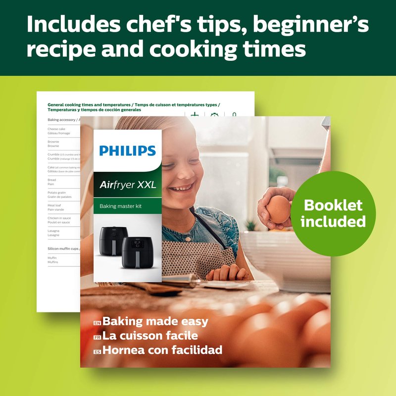 Philips Airfryer XXL Baking Master Kit for Philips Airfryer XXL models, Baking Pan and Silicone Muffin Cups, Dishwasher Safe Parts for Easy Cleaning and Storage, HomeID App, Black (HD9952/01)