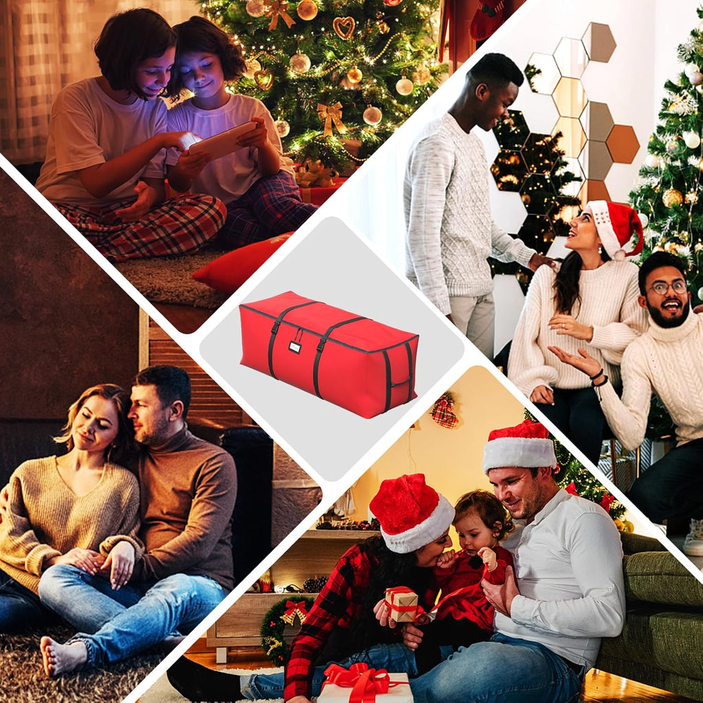 Skiennix Christmas Tree Storage Bag - Fits Up to 7.5Ft Artificial Trees | Waterproof 600D Oxford Fabric, Double Zipper & Buckle Straps, Easy Carry Handles - Red