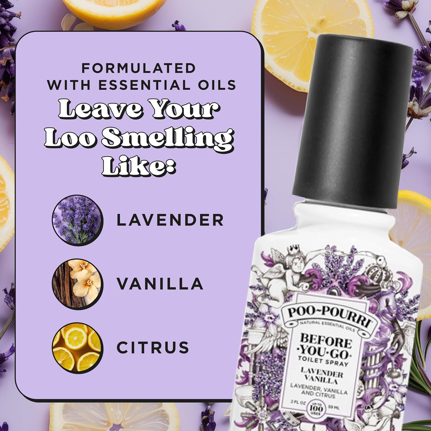 Poo-Pourri Toilet Spray - Lavender Vanilla Odor Eliminator | 2 Fl Oz, Up to 100 Uses, TSA Approved