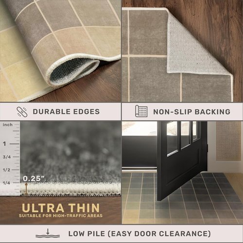Minimalist Modern Office Rug by Washable | Non-Slip 5x7 Low Pile, Stain Resistant Gray & Beige