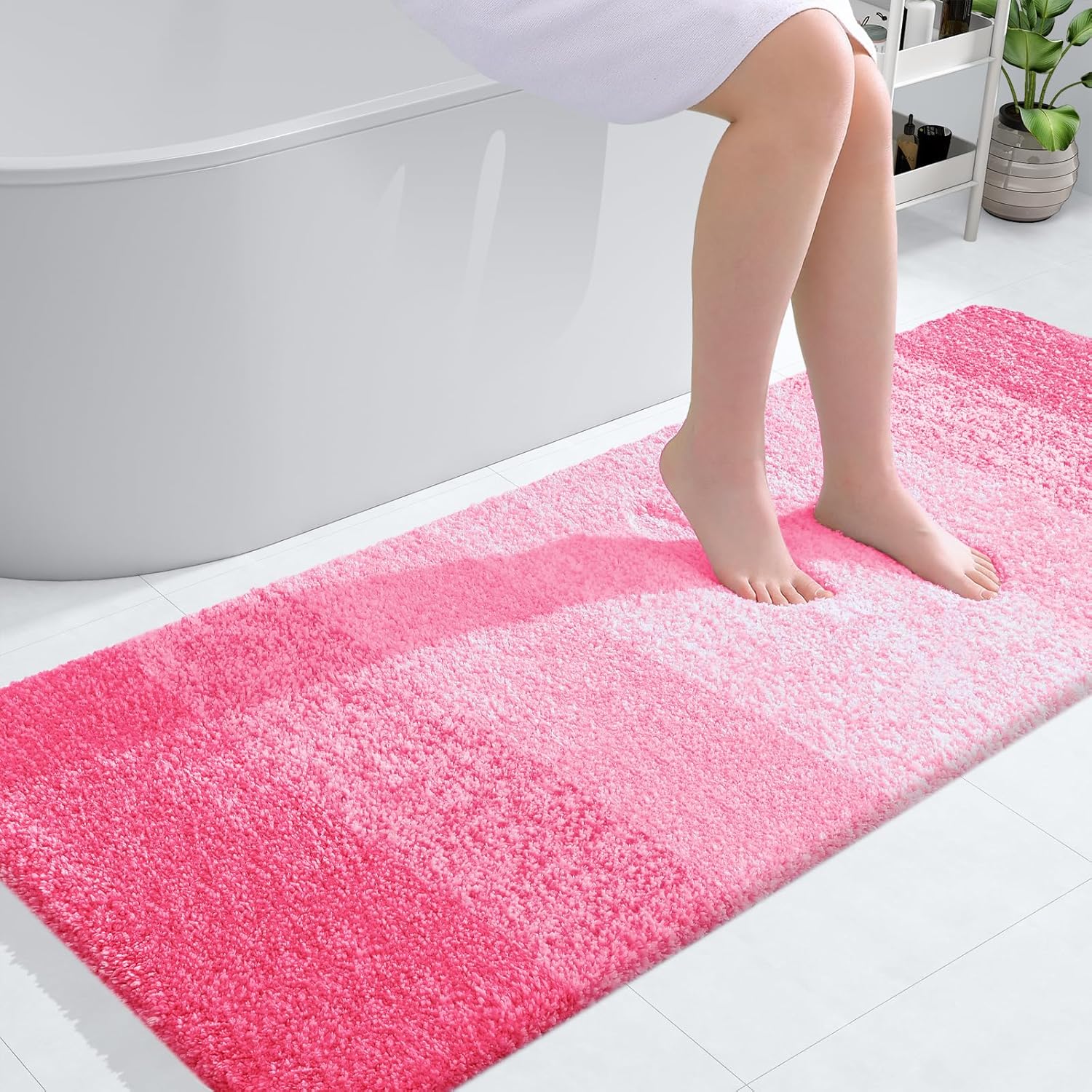 OLANLY Large Bathroom Rugs - Extra Soft Microfiber Mat 54x24 | Quick Dry & Machine Washable, Pink