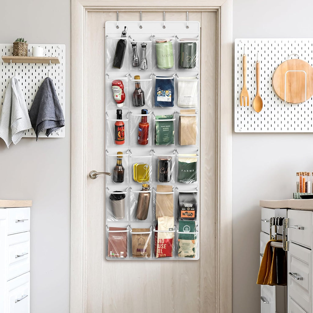 Simple Houseware Over The Door Hanging Shoe Organizer - 24 Clear Pockets, White (56" x 22.5")