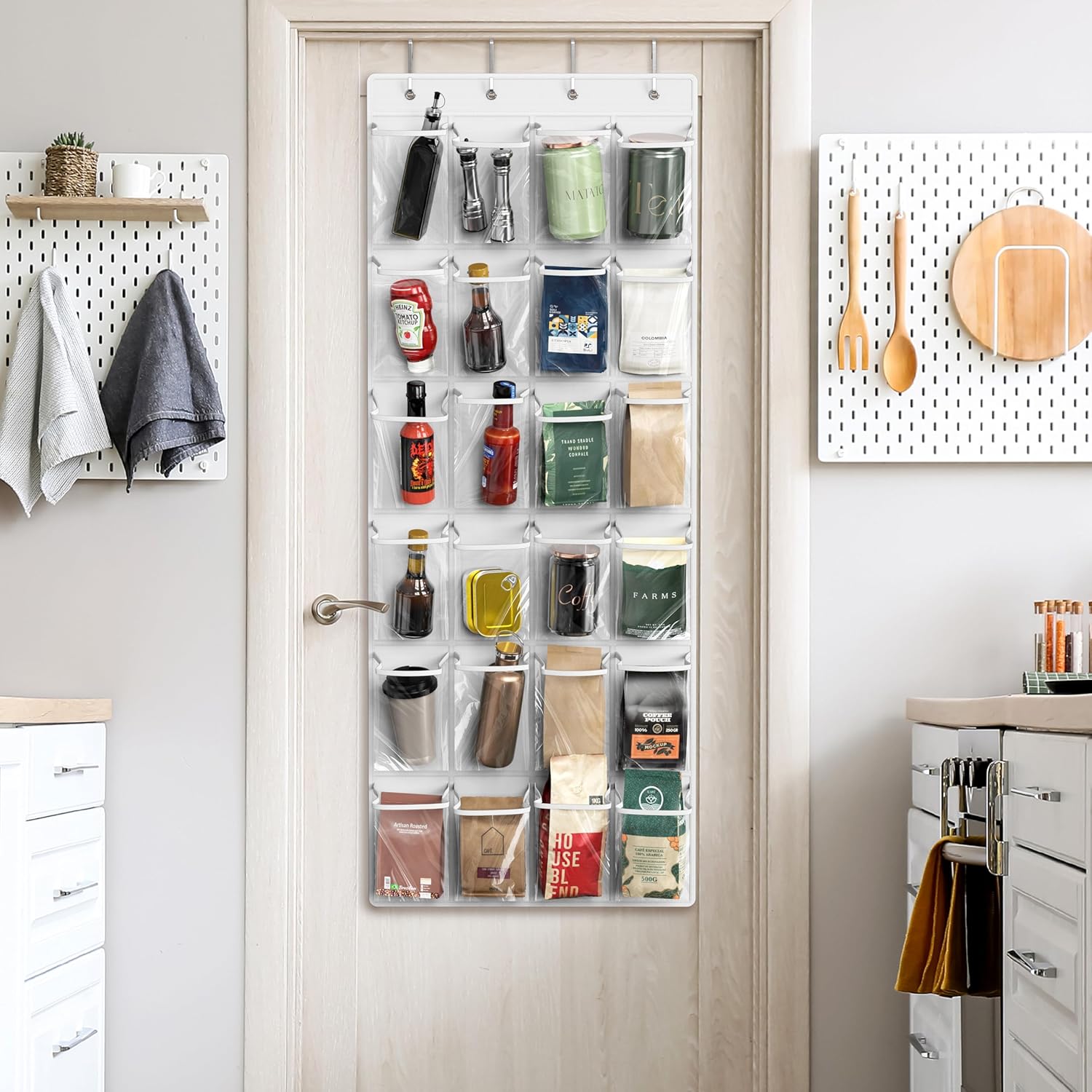 Simple Houseware Over The Door Hanging Shoe Organizer - 24 Clear Pockets, White (56" x 22.5")