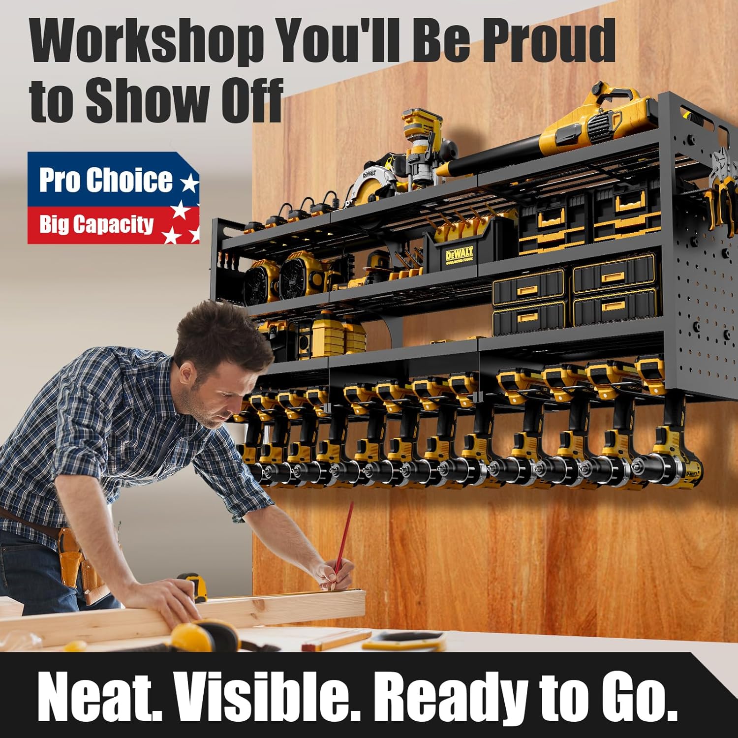 Power Tool Organizer Wall Mount - 8-Outlet TR Charging Station | Heavy Duty Metal Garage Storage Rack
