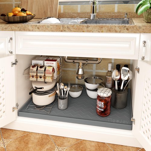 TigeJoy 22" x 19" Under Sink Mats for Kitchen Waterproof, Leak-Proof Silicone Mat Sink Protector and Cabinet Liner, Kitchen Essentials Organizer and Storage, Boot or Shoe Tray, Pet Feeding Mat