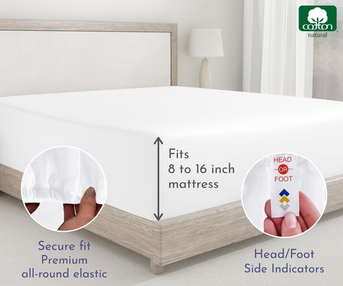 California Design Den 2 King Fitted Sheets, 400 Thread Count 100% Cotton Sateen, King Size Fitted Sheets with Deep Pockets (Bright White)