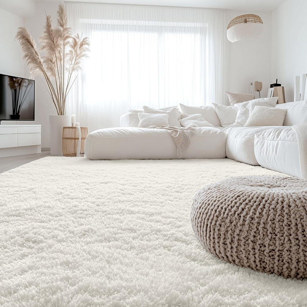 OLANLY Large Area Rug - Soft Fluffy Shaggy Carpet for Living Room & Bedroom | 6x8 ft, Ivory