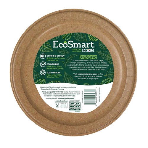 Dixie EcoSmart 100% Recycled Fiber Paper Plates, 10 in, 36 Count, Medium Disposable Plate Great for Light Breakfast, Lunch, and Dinner Size