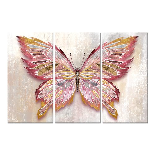 Nachic Wall Large Butterfly Canvas Wall Art Pink and Gold Women Bedroom Decor Butterfly Painting Artwork for Home Living Room