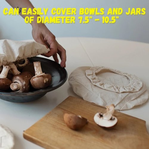 Hell Blues 4- Pack Organic Bowl Covers Reusable 100% Cotton Stretchy Cloth Bread, Dough Proofing and Food Storage, Compostable Bowl Cover ~ XL