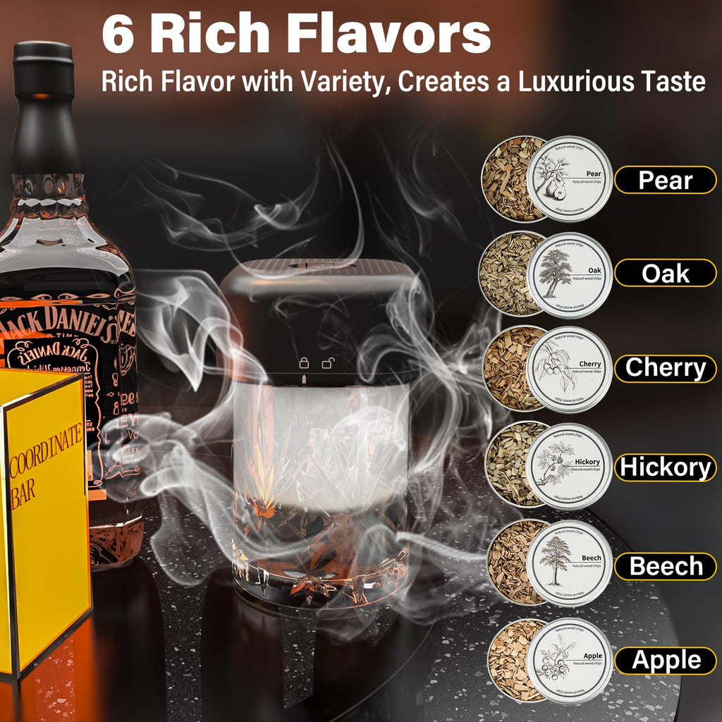 Gezen Electric Whiskey Smoker Kit with 6 Flavors Wood Chips, Rechargeable Cocktail Smoker Kit Built-in Lighter, Instant Smoke for Bourbon, Drinks and Food, Christmas Birthday Gifts for Men Dad Husband