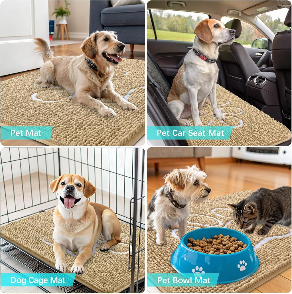 OLANLY Dog Door Mat - Absorbent Non-Slip Mud Mat for Paws | Quick Dry Chenille 24x16, Beige