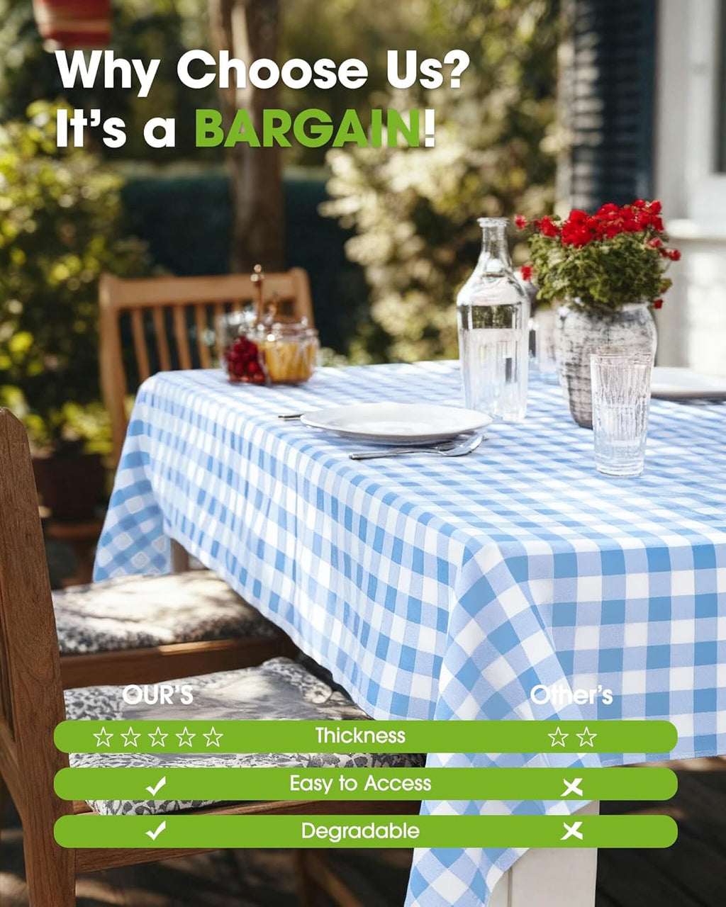 Pureegg Disposable Table Cloths - 8 Pack of 54 x 108 Inch Blue Gingham Rectangle Covers | Leakproof & Sturdy