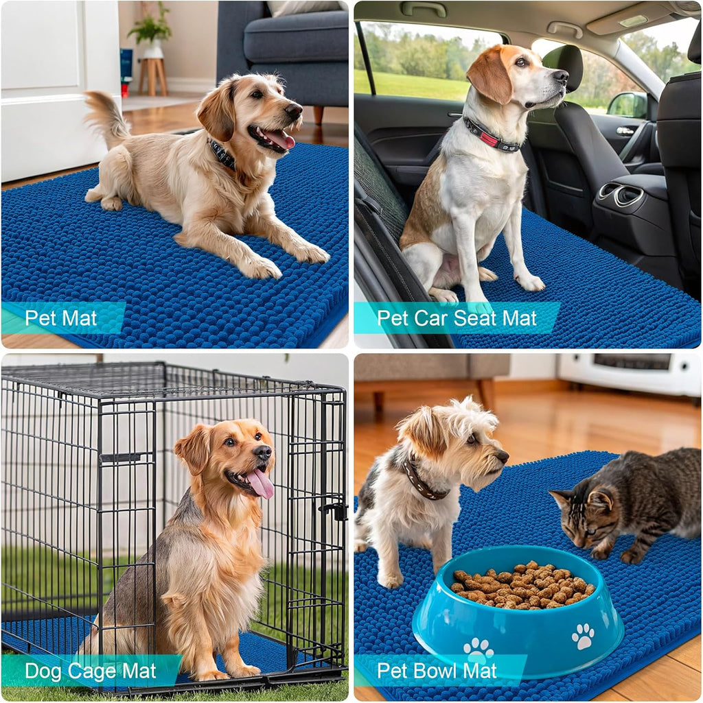 OLANLY Dog Door Mat - Absorbent Non-Slip Chenille for Muddy Paws | 47x24 Deep Navy Blue Indoor Carpet
