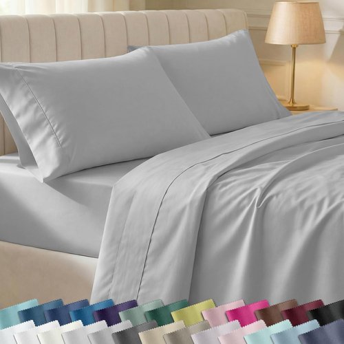 California Design Den King Size Sheet Set - Soft 400 Thread Count 100% Cotton, Deep Pocket | Light Grey, 6-Pc