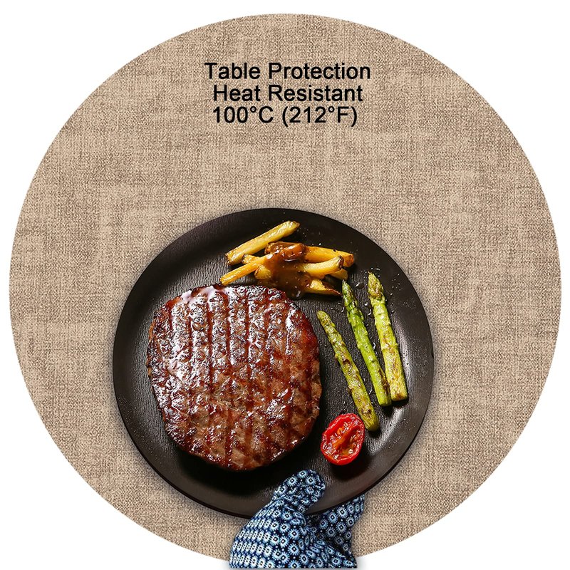 Myir JUN Round Placemats Dual Sided, Faux Leather Place Mats Set of 4 Indoor Placemat for Dining Table Outdoor Place Mat Non-Slip Washable Table Mats (Gray Beige, Set of 4)