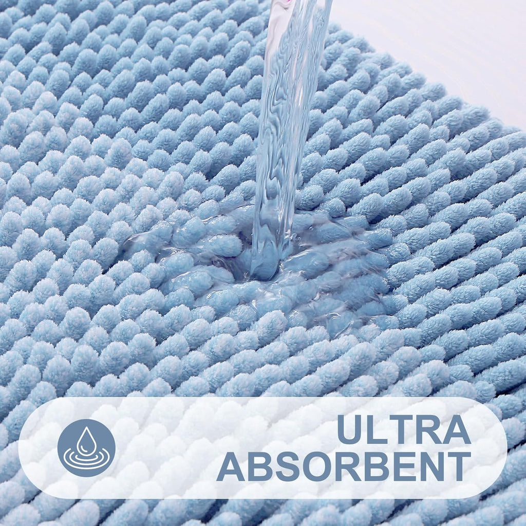 OLANLY Bathroom Rug - Extra Soft Chenille Shaggy Mat | Non-Slip & Machine Washable (24 x 16 Inch, Blue)