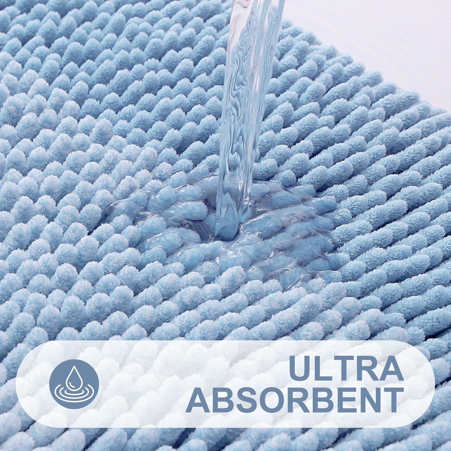 OLANLY Bathroom Rug - Extra Soft Chenille Shaggy Mat | Non-Slip & Machine Washable (24 x 16 Inch, Blue)