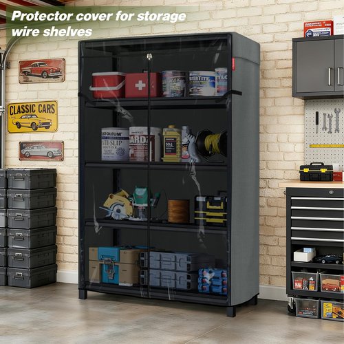 Porch Shield Storage Shelf Cover Fits 48" x 24" x 72" Wire Rack - Dustproof Shelving Unit Cover with Front Transparent(Grey)