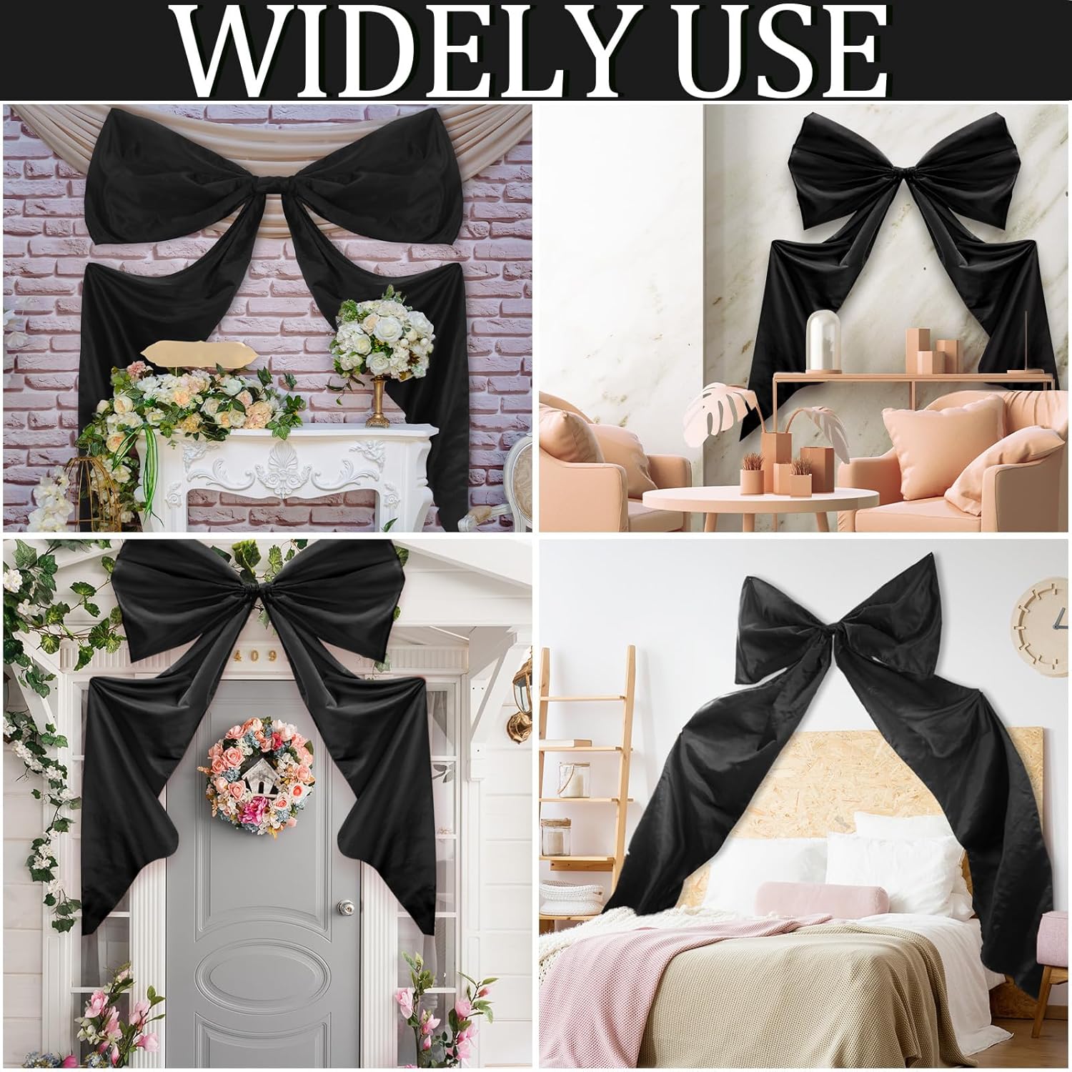 Wavwavw Giant Wall Bow Decorations - 39 x 72 Inch Black Ribbon for Birthday, Baby Shower & Wedding Decor
