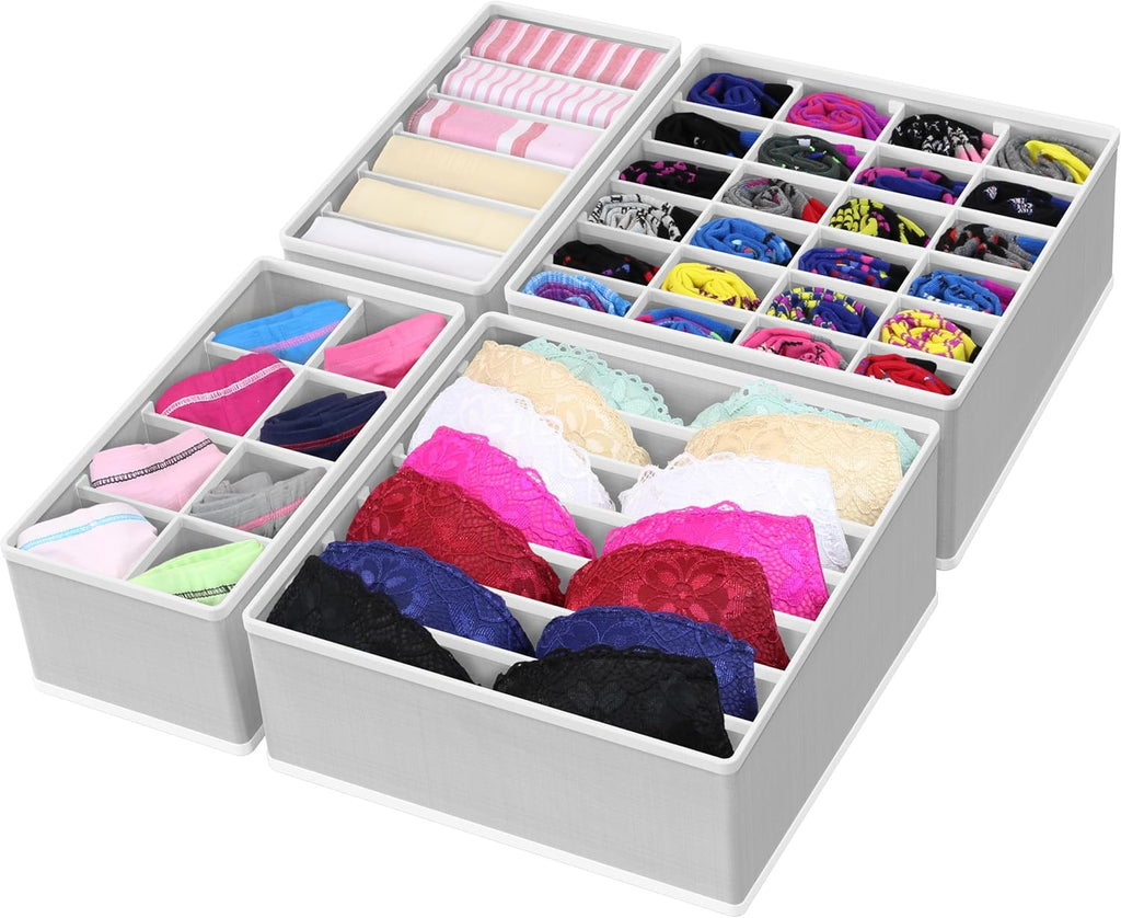 Simple Houseware Drawer Organizer Set - 4-Pack Foldable Closet Dividers for Underwear, Socks, and Accessories - Gray