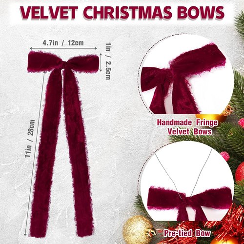 Burgundy Velvet Christmas Bows by [Brand Name] - 20 Pcs Large Pre-Tied Handmade 4.7" x 11" | Perfect for Gift Wrapping & Holiday Decor